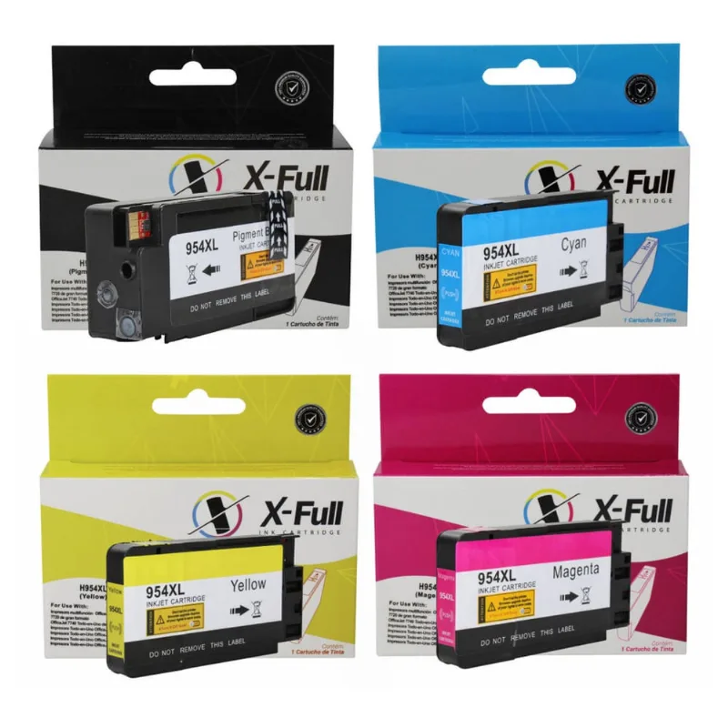 Kit 4 Cores Cartucho de Tinta Compatível p/ 954xl 954 X-Full para Pro 7740 8710 8720 8730 7720 bk Pigmentado cmy Corante