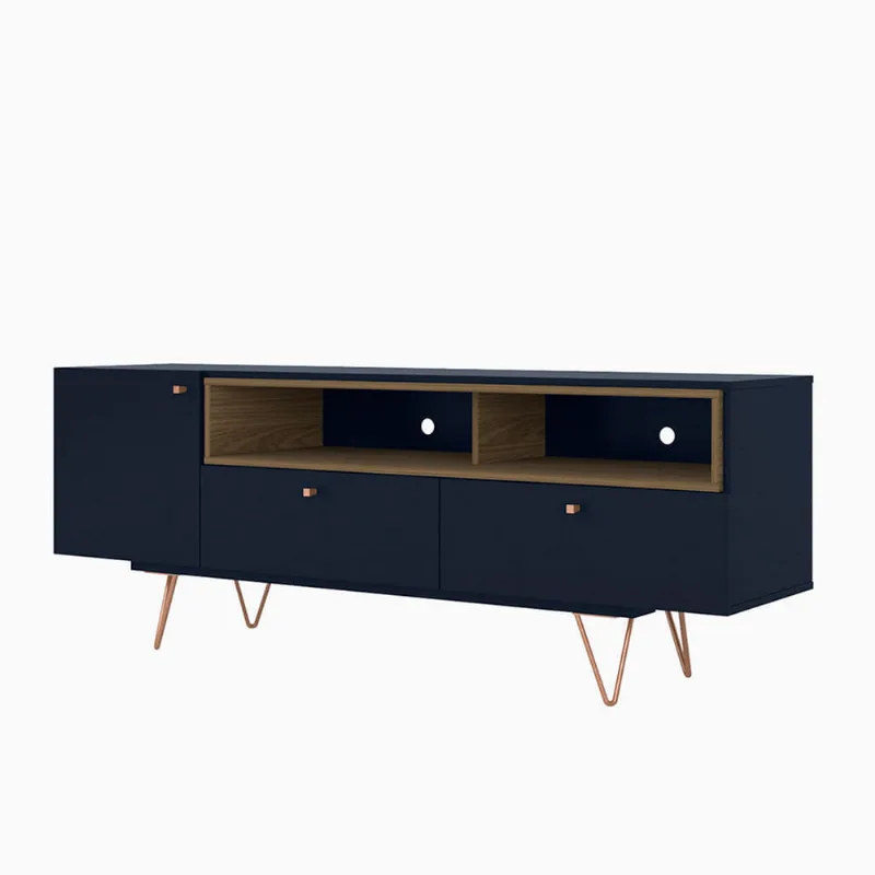Rack Retrô Alasca com 02 Gavetas e 01 Porta Preto e Caramelo