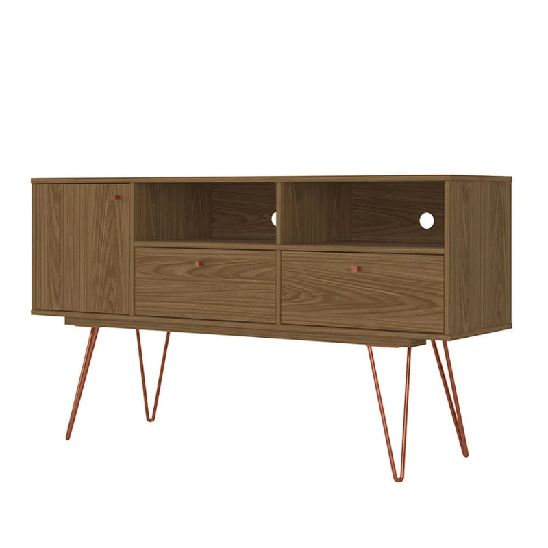 Rack Retrô Ness com 02 Gavetas e 01 Porta Castanho