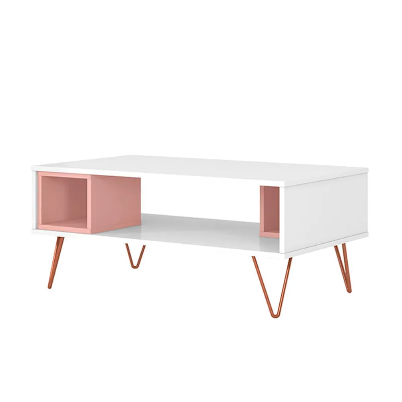 Mesa de Centro Retrô Dallas Branca e Rose