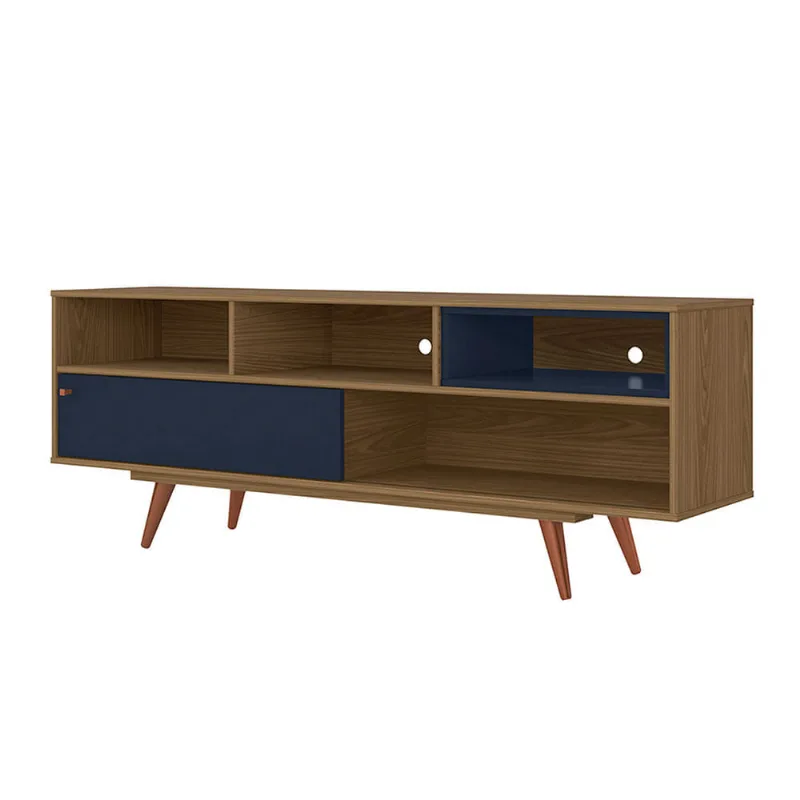 Rack Retrô Lyon com Porta de Correr Castanho e Preto
