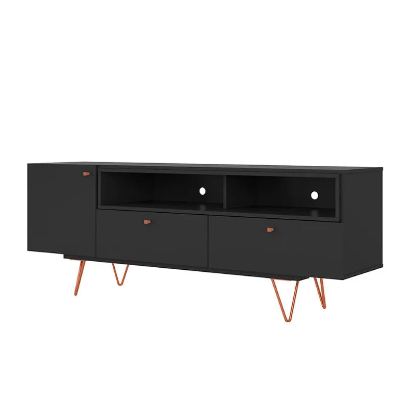 Rack Retrô Alasca com 02 Gavetas e 01 Porta Preto