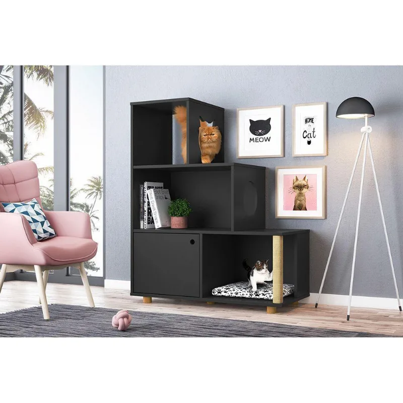Estante Arranhador Pet Siamês Preto Ac/preto Ac - Cor: Preto