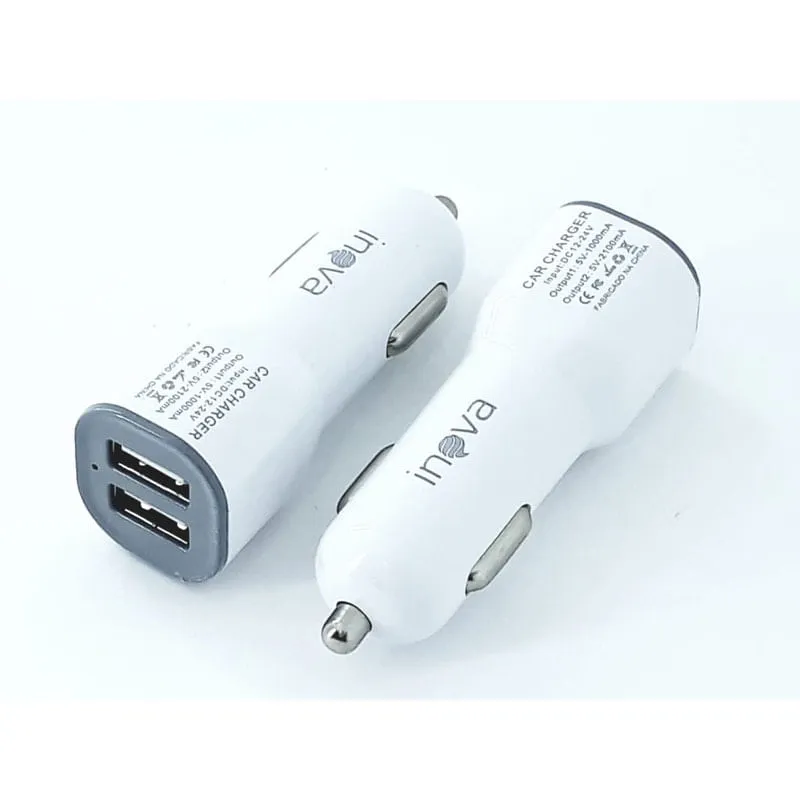 Kit 2 peças Carregador Veicular Branco 2 portas usb Inova
