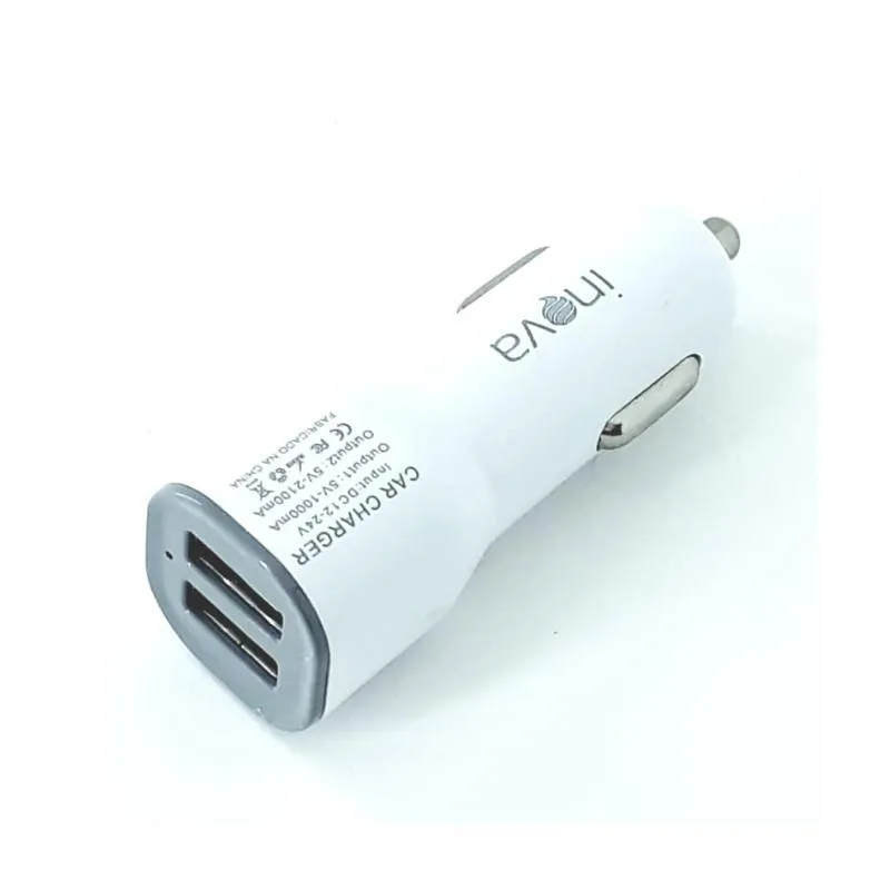 Kit 10 Peças Carregador Veicular Branco 2 Portas Usb Inova