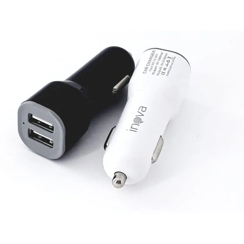 Kit 2 Peças Carregador Veicular Preto E Branco 2 Usb Inova