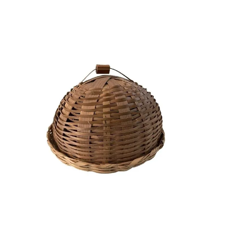 Boleira porta bolos em taquara 100% artesanal feito A mão para bolos, pães, pão de queijo, queijo E frutas com tampa protetora de alimentos, item de decoração para mesa de café 26CM