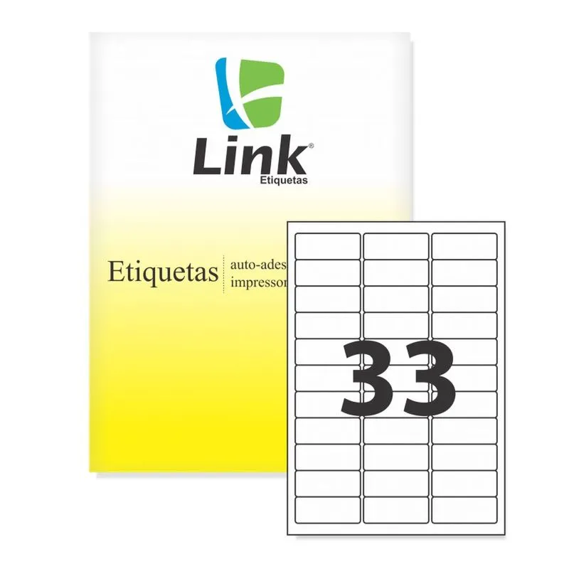 Etiqueta Ink-Jet e Laser A4 63,5 x 25,4cm folha com 33 etiqueas caixa com 100 folhas LinkEtiquetas
