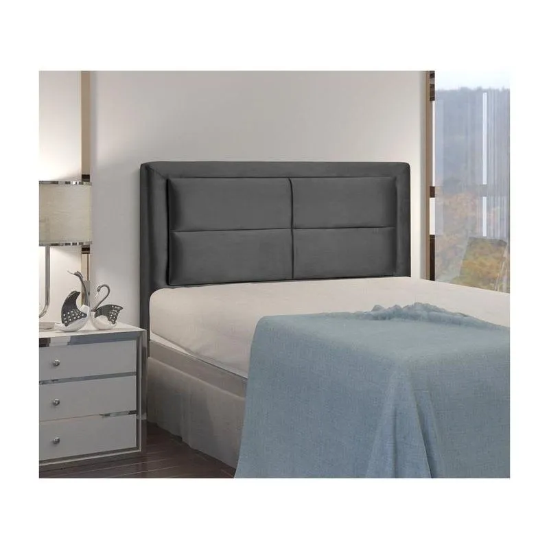 Cabeceira Casal Estofada Dobuê Movelaria Estoril MDF Veludo Cinza Escuro