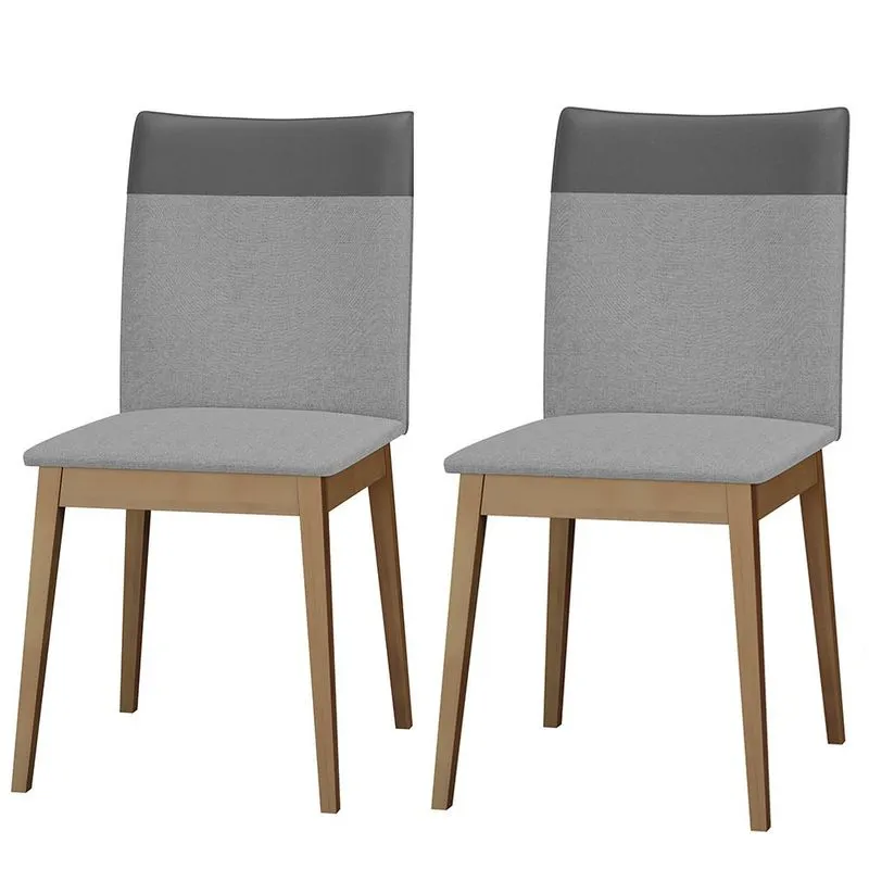 Conjunto 2 Cadeiras Cristal Linho Com Pés De Madeira Maciça Neblina/cinza