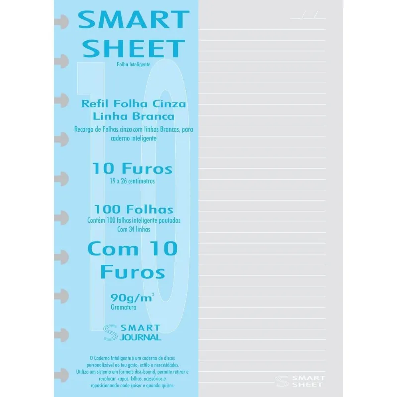 Refil Caderno Inteligente 90g 100 Fls Pauta Branca 10 Furos