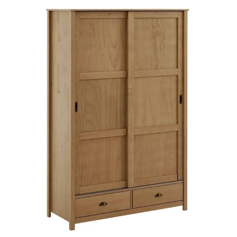 Guarda Roupa Solteiro 9178 2 Portas de Correr 2 Gavetas Madeira Maciça Freijo Milani Movelaria