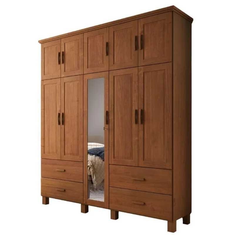 Guarda Roupa Casal 1145C 10 Portas Giratórias em Madeira Maciça Taeda Castanho Milani Movelaria