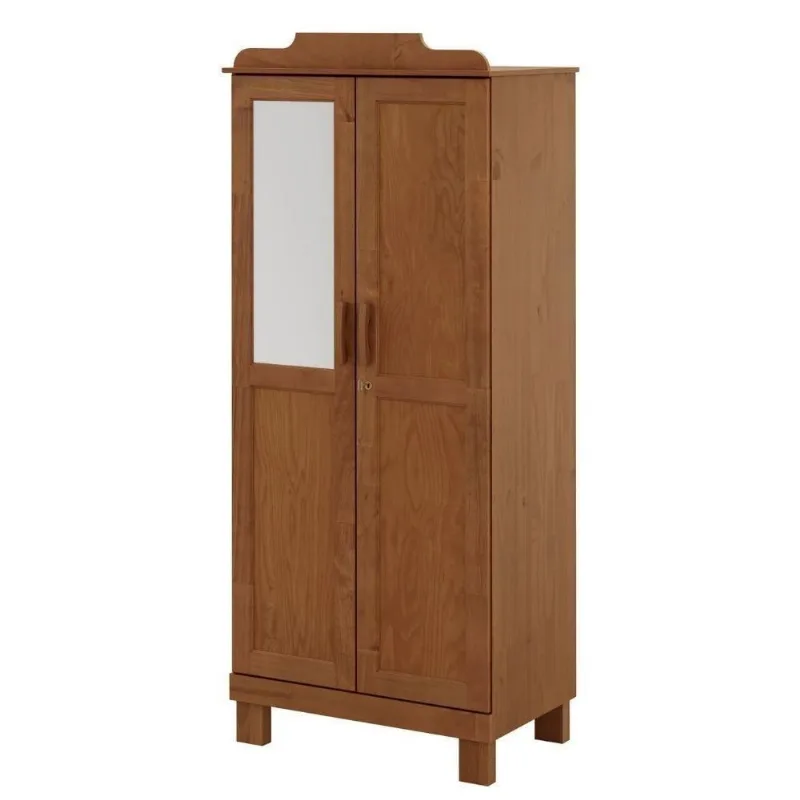 Guarda Roupa Solteiro 1293C 2 Portas Giratórias 2 Gavetas Madeira Maciça Castanho Milani Movelaria