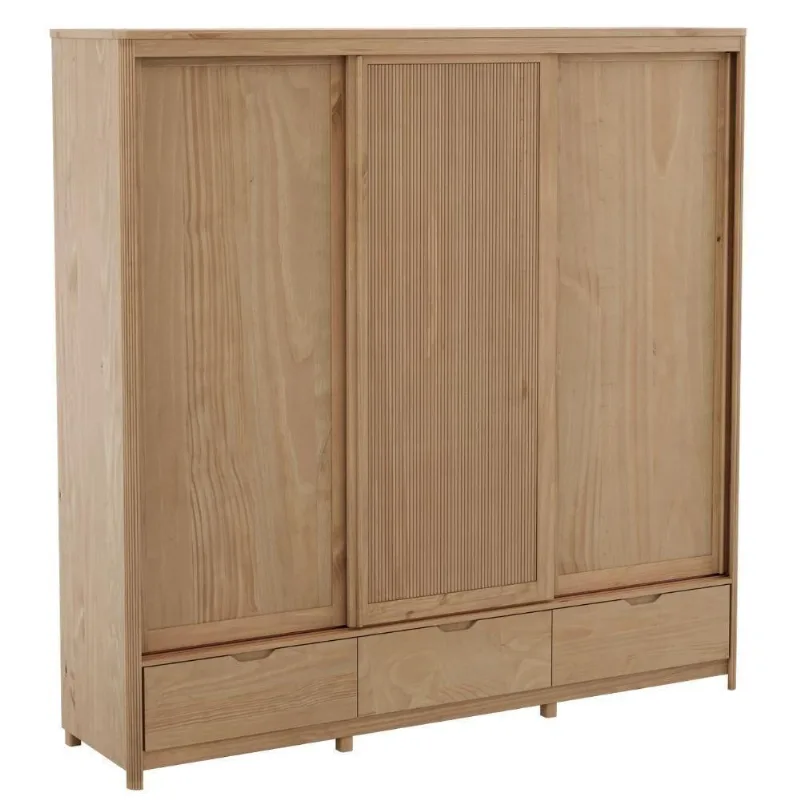 Guarda Roupa Casal 3304U 3 Portas de Correr Madeira Maciça Taeda Tauari Milani Movelaria