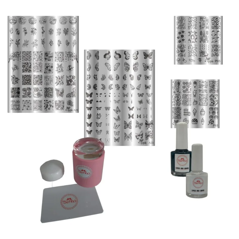 KIT 04 Placas Carimbos Unhas Ganhe Carimbo+esmalte+brinde