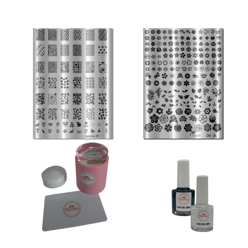 KIT 02 Placas Carimbos Unhas Ganhe Carimbo + Esmalte+brinde