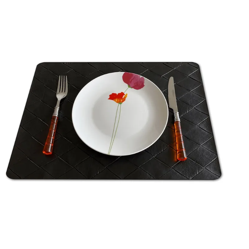 4 Jogo Americano + Porta Copo de Mesa Mosaico Preto Lavável
