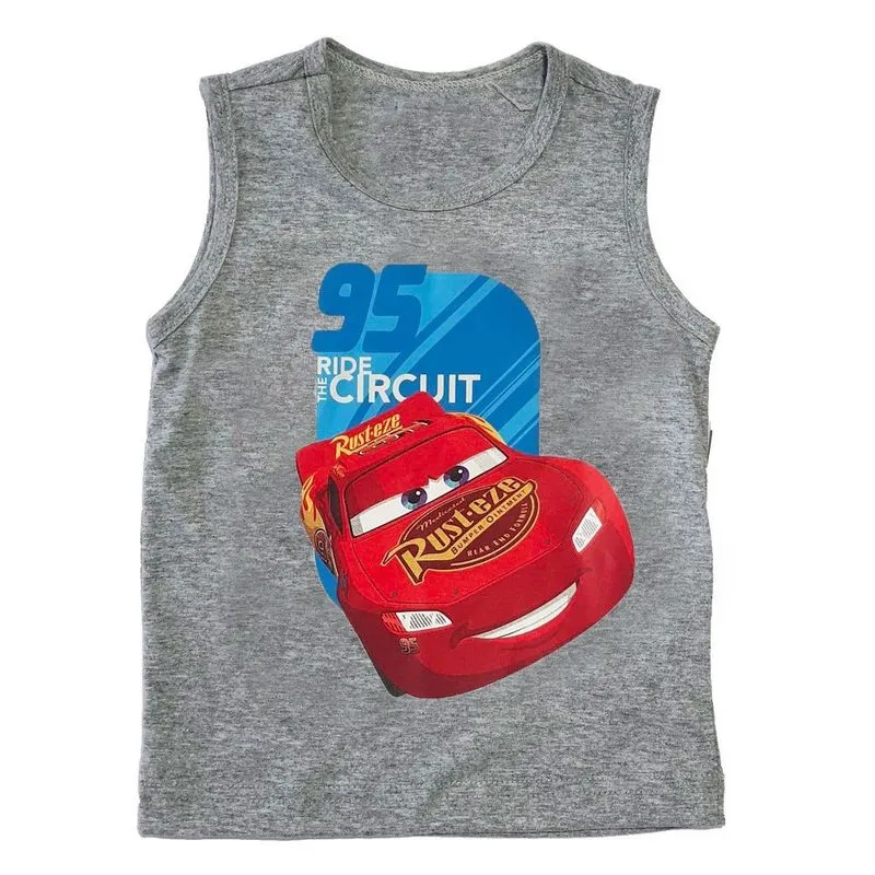 Regata Infantil Menino Basic + Carros Relâmpago McQueen Algodão e Poliéster Cinza