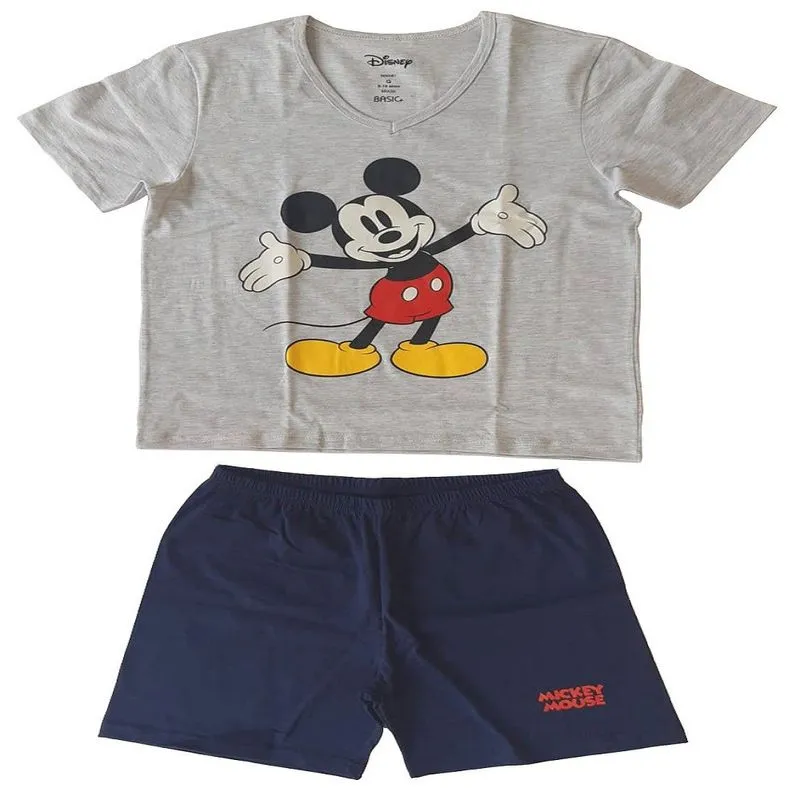 Pijama Infantil Disney Mickey Poliéster e Viscose Mescla e Marinho
