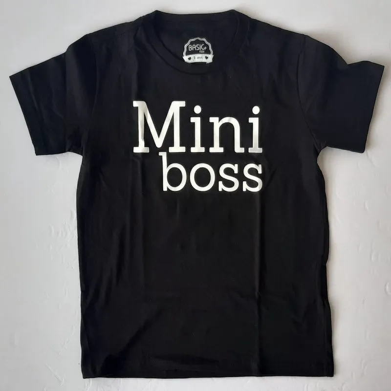 Camiseta Manga Curta Basic+ Kids Mini Boss Algodão Preto e Branco