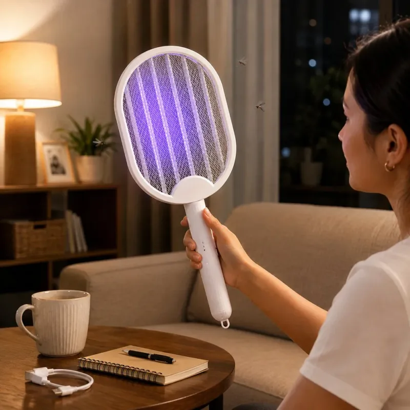 Raquete Mata Mosquitos 360° Com USB - Branco