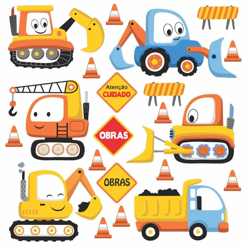 Adesivo Trator Escavadeira Obras Construção Infantil C115
