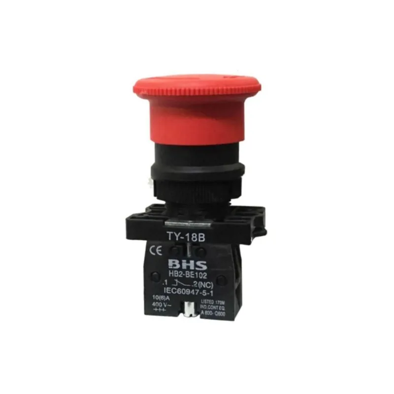 Botão 22Mm Hb2-Es542 Vermelho 1Nf Soco Girar Para Destravar Plástico Bhs