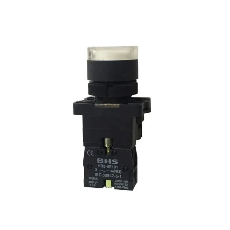 Botão 22mm Luminado Branco 1NA Plástico com Lâmpada BHS