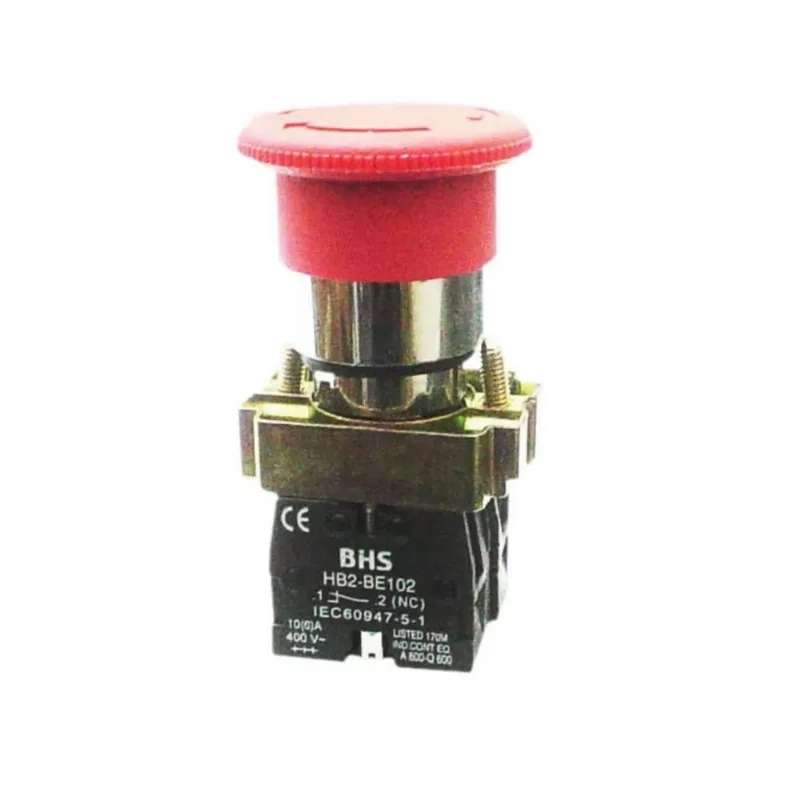 Botão 22Mm Hb2-Bs542 Vermelho 1Nf Soco Girar Para Destravar Metal Bhs
