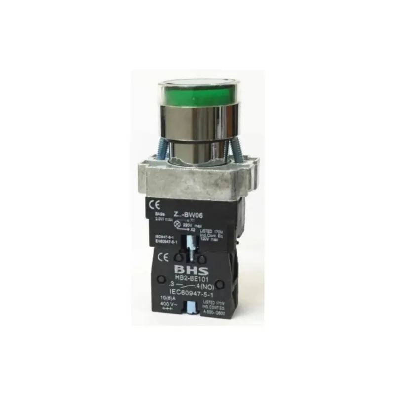 Botão 22Mm Hb2-Bw3361 Luminoso Verde 1Na Metal Lâmpada Bhs 220V