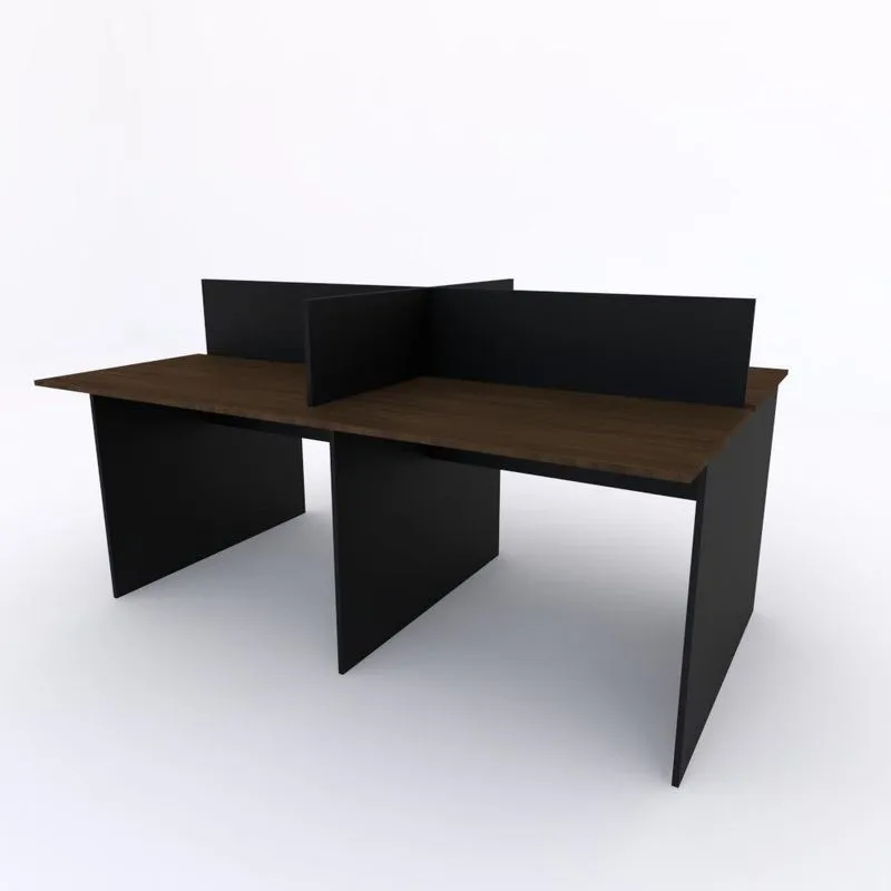 Bancada De Trabalho 4 Lugares Cor:preto Com Acácia Volcano