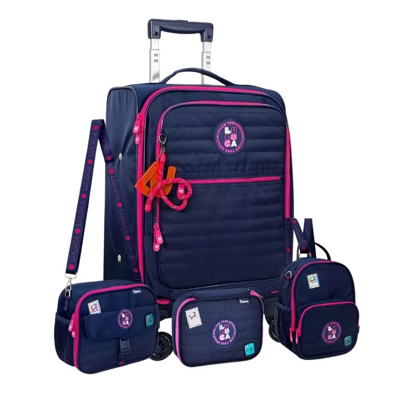 Kit Mala Escolar Luluca Bolsa Viagem 360° Lancheira E Estojo