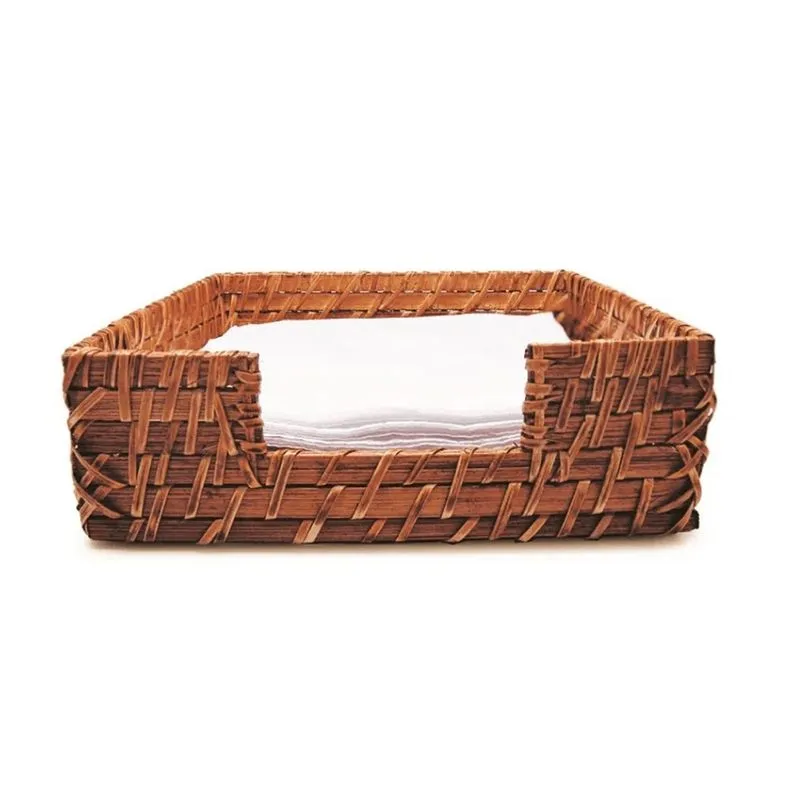 Porta Guardanapo Quadrado Rattan Bambu 18 x 6cm Natural Rustico Marrom Vietna Mesa