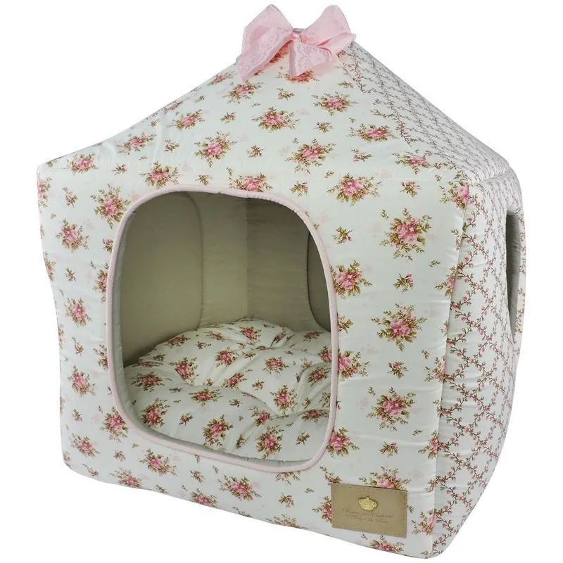 Casinha Romance Floral Bonito Pra Cachorro Rosa
