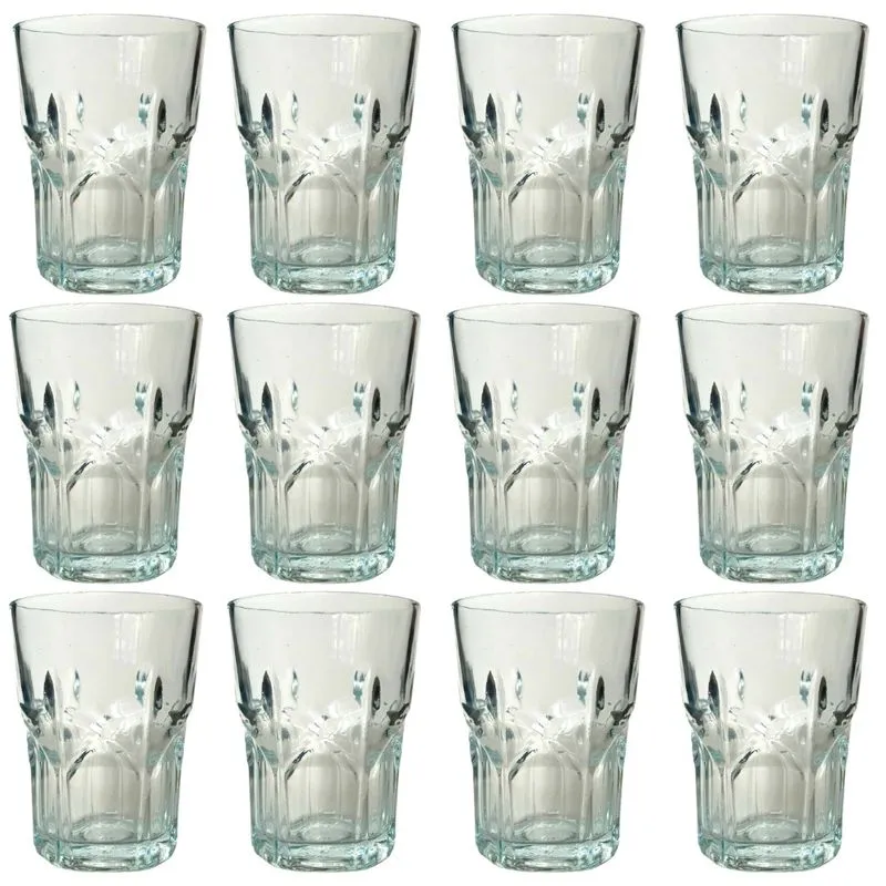 Jogo de Copos com 12 Peças 180ml Vidro Relevo 7x9cm saldão.
