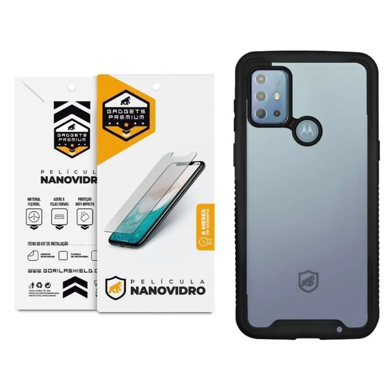 Kit Capa Case Capinha Stronger E Pelicula Nano Vidro Motorola Moto G10 - Gshield - Gshield