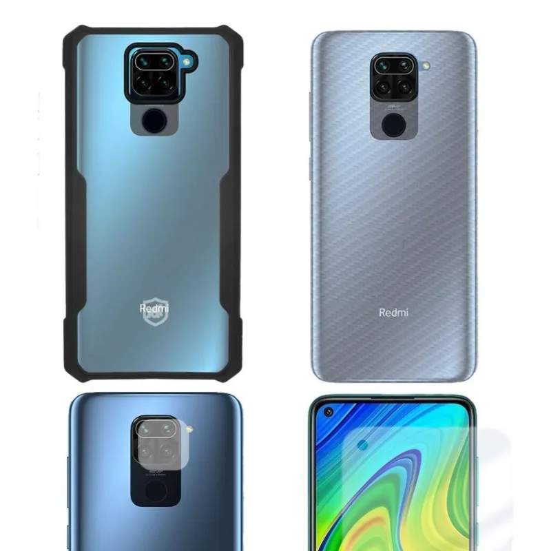 Película Nano Vidro + Camera + Fibra De Carbono + Capa Dual Shock X Para Redmi Note 9 - Gshield - Gshield