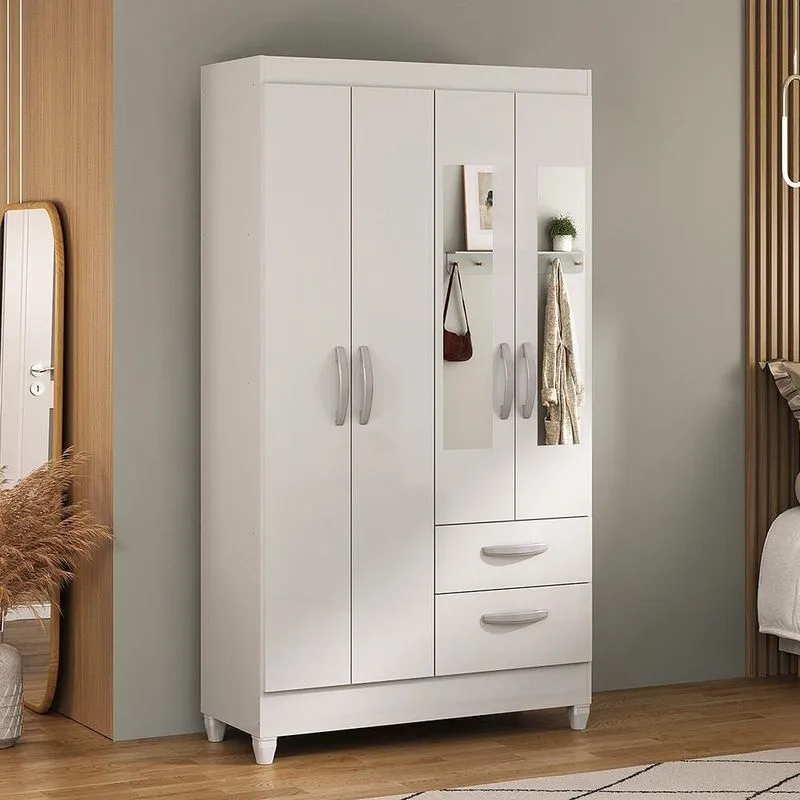 Guarda-roupa Solteiro Atualle Real 4 Portas 2 Gavetas Com Espelho