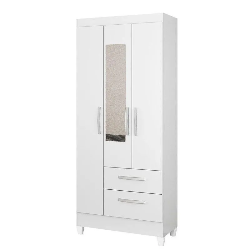 Guarda Roupa Solteiro Real 3 Portas Com Espelho Barcellona Branco
