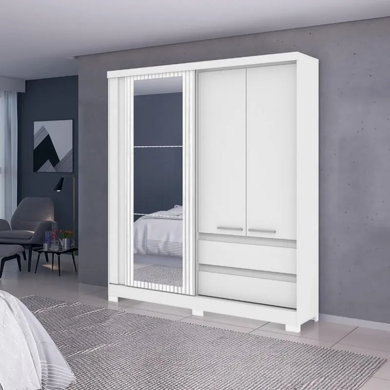 Guarda Roupa Casal com Espelho e Pés 3 Portas 2 Gavetas Condor Atualle