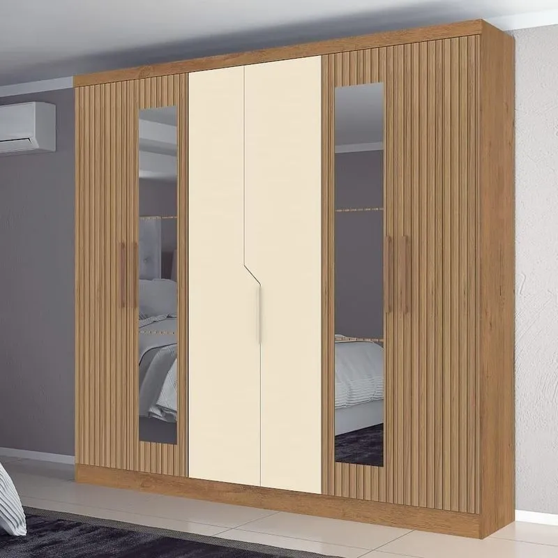 Guarda-roupa Casal Com Espelho 6 Portas 4 Gavetas Atualle Chicago Cane 3d Natoff
