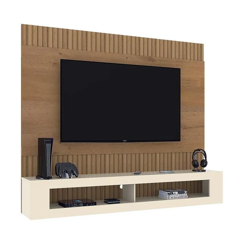 Painel Sala San Diego Para Tv Até 65 Polegadas Canelato + 3d Canelato-off White