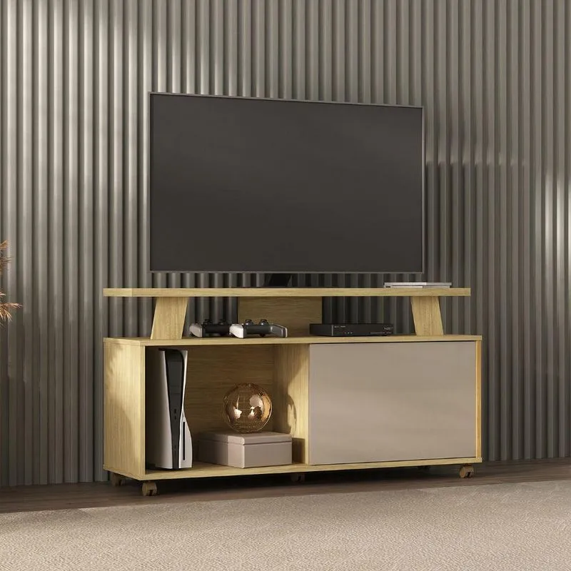 Rack Para TV Até 55" com Porta de Correr Wood Madeirado Reflecta Rivera Atualle Barcellona