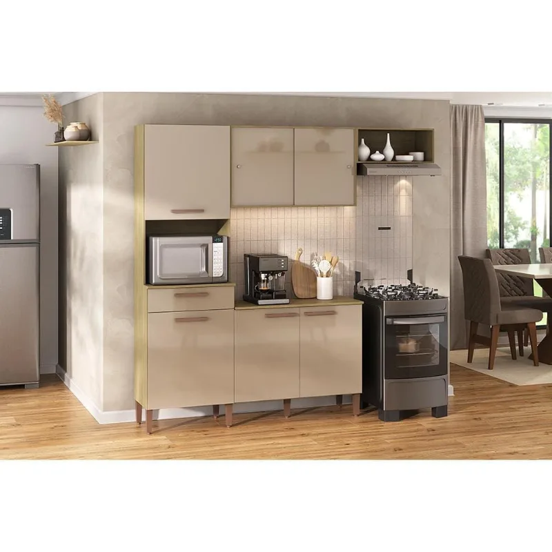 Cozinha Compacta Atualle Pop 197cm 5 Portas 1 Gaveta MDP 12mm Bege Médio