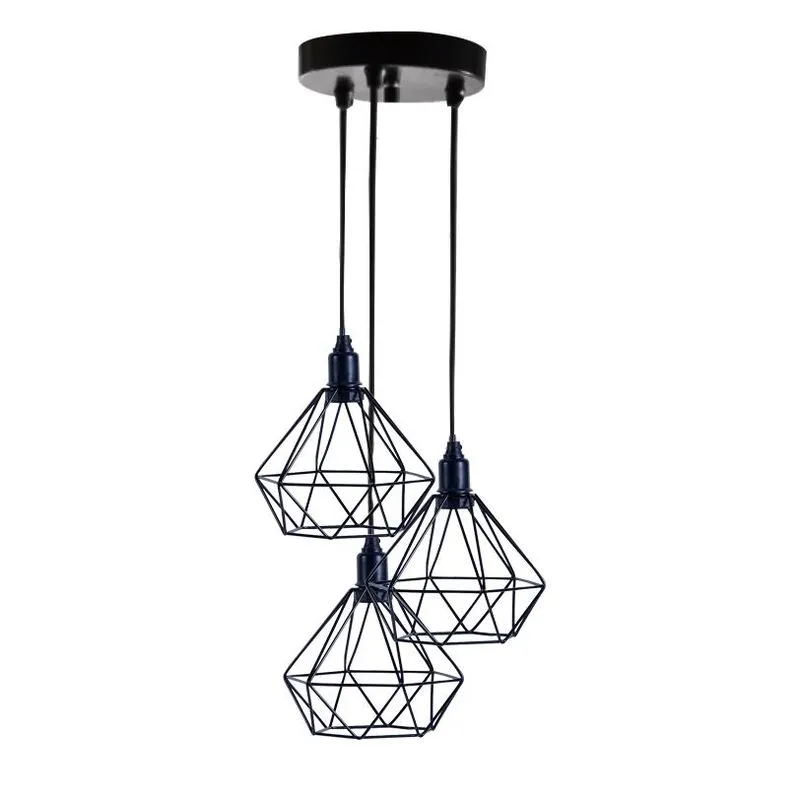 Pendente Triplo Aramado Diamante Preto Com 3 Mts