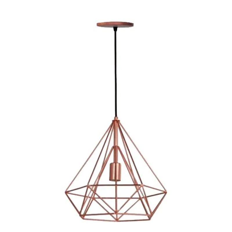 Lustre Aramado Diamante Pirâmide Cobre Com Lâmpada