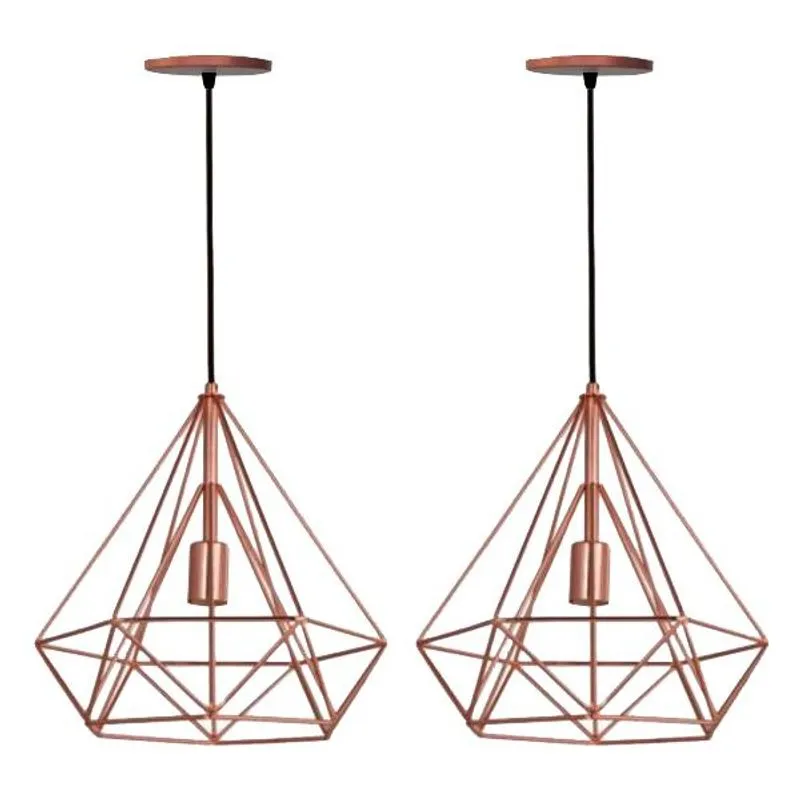 Kit 2 Pendente Diamante Pirâmide Cobre Com 1,5mts
