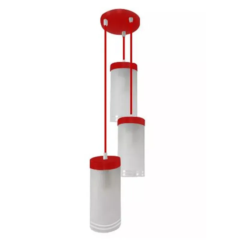 Pendente Vidro Triplo Cilindro Jateado Acabamento Vermelho