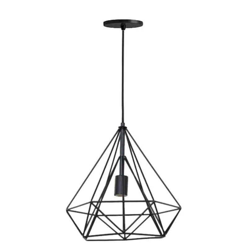 Lustre Pendente Aramado Diamante Pirâmide Preto Fosco